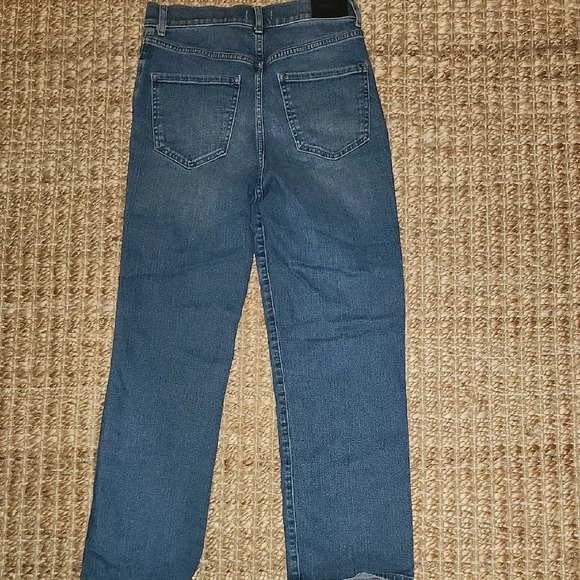 Express Blue Straight Leg Jeans with Distressed Knee - Picture 4 of 5